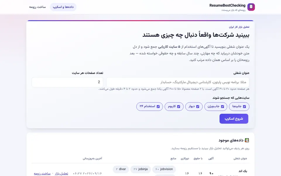صفحهٔ اصلی رزومه‌سنج